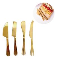 Jogo De Facas P/ Cortar Queijo Aço Inox Gold Luxo Lyor 4 Unidades
