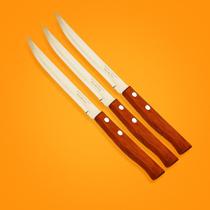 Jogo de Facas para Churrasco 3 Peças com Cabo de Madeira Corte Preciso e Estilo Rústico