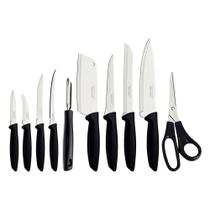 Jogo De Facas Plenus Com Laminas Em Aco Inox E Cabos De Polipropileno Preto 10 Pecas - TRAMONTINA