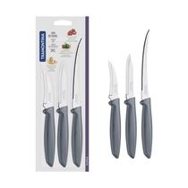 Jogo de Facas Plenus Lâminas Aço Inox e Cabos Cinza 3 Peças - Tramontina