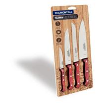 Jogo De Facas Polywood Com Lâminas Em Aço Inox E Cabos De Madeira Vermelho 4 Peças