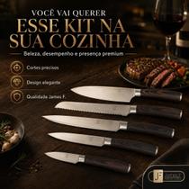 Jogo de Facas Premium 5 Peças para Cozinha e Churrasco Cabo Efeito Madeira Jogo de Facas Premium 5 Peças para Cozinha e Churrasco Cabo Efeito Madeira
