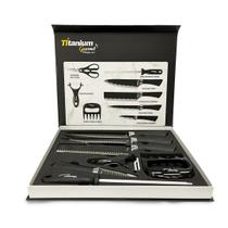 Jogo De Facas Premium Inox Preta Titanium Gourmet 8 Peças