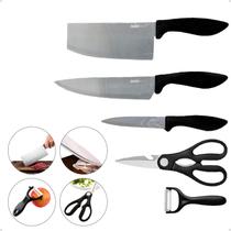 Jogo De Facas Profissionais Kit Com 5 Peças Para Chef De Cozinha E Churrasco Aço Inoxidável Gourmet