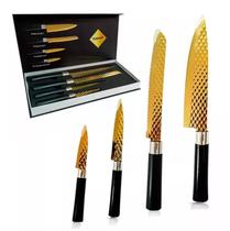 Jogo de Facas Profissional 4 Peças Titanium Gourmet em Aço Inox com Maleta e Cabo Soft Touch Jogo de Facas Profissional 4 Peças Titanium Gourmet em Aço Inox com Maleta e Cabo Soft Touch
