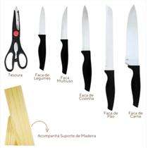 Jogo de Facas Profissional com 7 Peças, Com Cepo Madeira da marca Clink Aço Inox Cor Preto