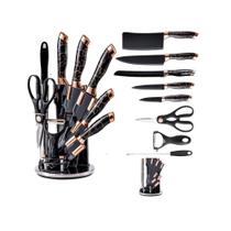 Jogo de Facas Profissional Kit com 9 Pecas Suporte Giratório em Acrilico Preto Kunsion