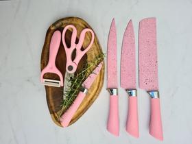 Jogo de Facas Rosa 6 peças Inox e Revestimento Cerâmico