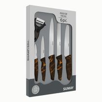Jogo de Facas Sharp 6 Peças Aço Inox Cabo Mármore - Sumay SM-JTF6-6154 Jogo de Facas Sharp 6 Peças Aço Inox Cabo Mármore - Sumay SM-JTF6-6154