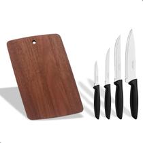Jogo de facas tramontina 4 peças com tabua de madeira para cortar carne Jogo de facas tramontina 4 peças com tabua de madeira para cortar carne