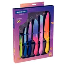 Jogo de Facas Tramontina Colorcut com Lâminas em Aço Inox e Cabos de Polipropileno Pintado 06 Peças