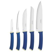 Jogo De Facas Tramontina Felice 5 Peças Aço Inox Cabos Polipropileno Azul Jogo De Facas Tramontina Felice 5 Peças Aço Inox Cabos Polipropileno Azul