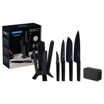 Jogo de Facas Tramontina Nygma com Lâmina em Aço Inox e Cabos de Polipropileno Preto com Suporte e Caixa de Som 06 Peças Jogo de Facas Tramontina Nygma com Lâmina em Aço Inox e Cabos de Polipropileno Preto com Suporte e Caixa de Som 06 Peças