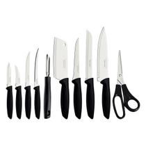 Jogo de Facas Tramontina Plenus 10 Pçs Aço Inox Cabos Preto para Cozinha Jogo de Facas Tramontina Plenus 10 Pçs Aço Inox Cabos Preto para Cozinha