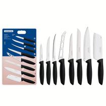 Jogo de Facas Tramontina Plenus 8 Peças Aço Inox com Cabos Pretos Antideslizantes, Alta Resistência e Design Ergonômico Jogo de Facas Tramontina Plenus 8 Peças Aço Inox com Cabos Pretos Antideslizantes, Alta Resistência e Design Ergonômico
