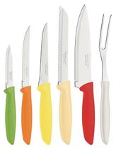 Jogo de facas tramontina plenus com lâminas em aço inox e cabos de polipropileno colorido 06 peças