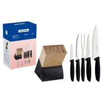 Jogo de Facas Tramontina Plenus com Lâminas em Aço Inox Preto e Suporte de Madeira 6 Peças - 23498028