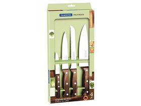 Jogo de Facas Tramontina Polywood com Laminas em Aço Inox e Cabos de Madeira Castanho 4 Peças