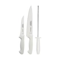 Jogo De Facas Tramontina Premium Com Lâminas Aço Inox Com Chaira 3 Peças Jogo De Facas Tramontina Premium Com Lâminas Aço Inox Com Chaira 3 Peças
