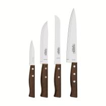Jogo de Facas Tramontina Tradicional com Lâminas em Aço Inox e Cabos de Madeira 4 Peças Jogo de Facas Tramontina Tradicional com Lâminas em Aço Inox e Cabos de Madeira 4 Peças