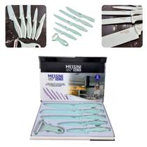 Jogo de facas verde 6 peças em aço inox antiaderente com descascador