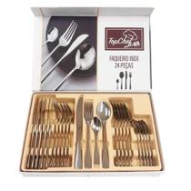 Jogo de Faqueiro 24 Peças Talheres Inox - 6 Facas 6 Garfos - 6 Colher de Mesa - 6 Colheres de Sobremesa Jogo de Faqueiro 24 Peças Talheres Inox - 6 Facas 6 Garfos - 6 Colher de Mesa - 6 Colheres de Sobremesa
