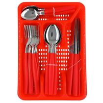 Jogo De Faqueiro 25 Peças Com Porta Talher - Vermelha