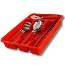 Jogo de Faqueiro Talheres 25 Peças Aço Inox com PortaTalheres Preto, Vermelho ou Branco Conjunto 6 pessoas