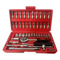 Jogo de Ferramenta 46 Soquetes Catraca Bits Maleta 1/4 Pol.