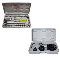 Jogo de ferramenta serra copo 11 peça e kit catraca 40 peça