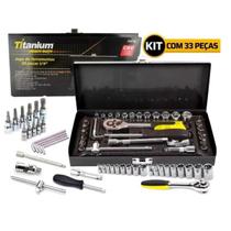 Jogo de Ferramentas 1/4" CRV 33 Peças Titanium