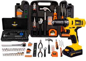 Jogo De Ferramentas 169 Peças Com Maleta E Furadeira Parafusadeira Sem Fio A Bateria 21V