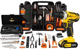 Jogo De Ferramentas 169 Peças Com Maleta E Parafusadeira Furadeira De Impacto A Bateria Bivolt 10mm