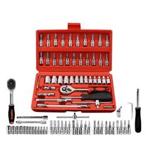 Jogo de Ferramentas com 46 Peças Soquete Aço c/ Maleta uso Automotível e Doméstico