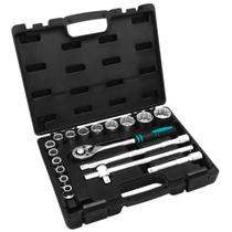 Jogo de Ferramentas Encaixe 1/2pol Cromo Vanadio Maleta Plastica 18pcs Stels