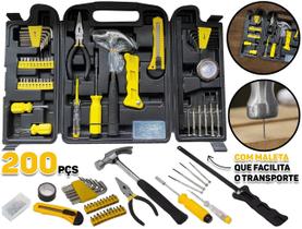 Jogo De Ferramentas Kit 200 Peças Profissional Chave Martelo Alicate + Maleta Plástica
