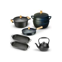 Jogo de Ferro Fundido Caçarola, Assadeira, Chaleira, Caldeirão, Frigideira