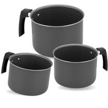 Jogo de Fervedores Caneco Antiaderente Cinza 3 Peças Alumínio