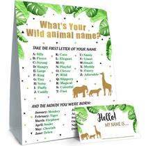 Jogo de festa UBLURO Wild Animal Name com adesivos de cartaz e crachá