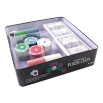 Jogo de fichas para poker 100 fichas plastico na lata 02 jogos de baralho Jogo de fichas para poker 100 fichas plastico na lata 02 jogos de baralho