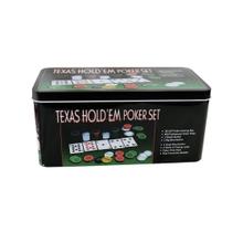 Jogo de fichas para poker 200 fichas plastico na lata 02 baralho e toalha