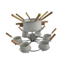 Jogo de fondue aço inox - cerâmica - bambu -21 peças - Full Fit