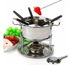 Jogo de Fondue Aço Inox Kit Completo C/ Fogareiro- 10 Peças