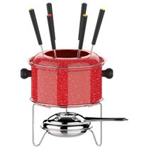 Jogo de Fondue Antiaderente Colorstone 10 Peças Serve 6 Pessoas Caçarola Vermelha 850ml Euro Home