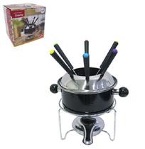 Jogo De Fondue De Inox Com 6 Garfos Panela Suporte Fogareiro Jogo De Fondue De Inox Com 6 Garfos Panela Suporte Fogareiro