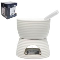 Jogo De Fondue De Porcelana Redondo Com 2 Garfos + Panela + Suporte E Vela Branco Wolff Gourmet 300ml