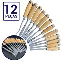 Jogo De Formão Goivas 12 Peças P/ Entalhar Esculpir Madeira