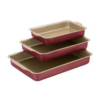Jogo De Formas e Assadeiras Retangular Antiaderente 3 Peças Cereja Nacional