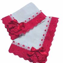 Jogo de fralda com bordado inglês Vermelho