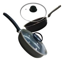 Jogo De Frigideira 20 E 14cm Antiaderente Preto Com Tampa